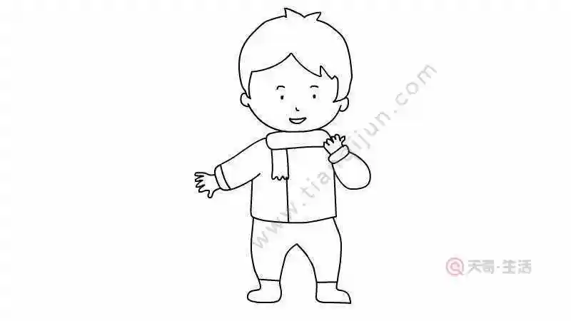 穿破衣裳的小孩简笔画第四步接着我们继续把简笔画植树小孩的裤子部分