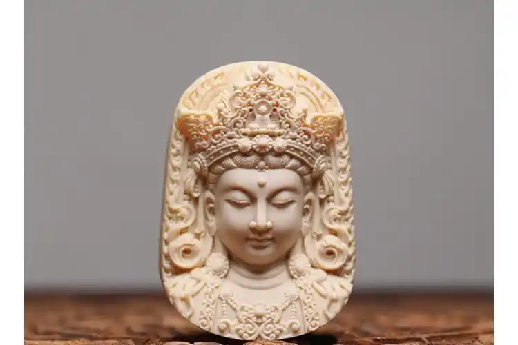 天然猛犸象牙观音吊坠 牌子男士挂件雕刻佛头 生肖摆件原料制品保真