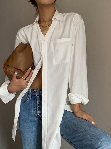 vanessalab 美式白色衬衫女秋季中长款防晒衫坠感宽松长袖上衣