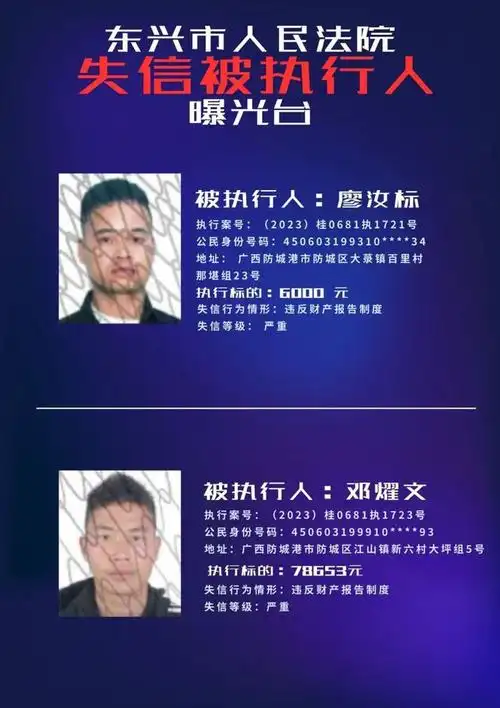 曝光东兴市法院公布一批失信被执行人有你认识的吗