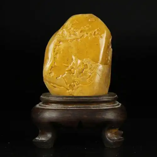 《松下论道》精品 青田石雕山水摆件 老挝北部田黄 浮雕薄意