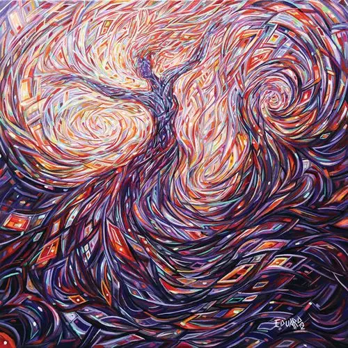 这些抽象画是 eduardo rodriguez 的作品,其风格充满鲜艳的色彩和不同