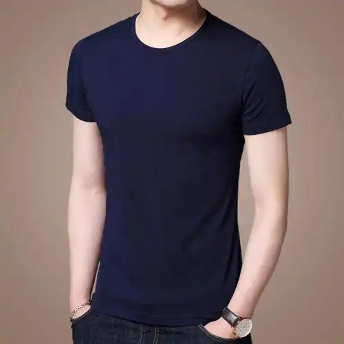 夏季黑色男式体恤半袖汗衫上衣修身纯棉纯色t恤