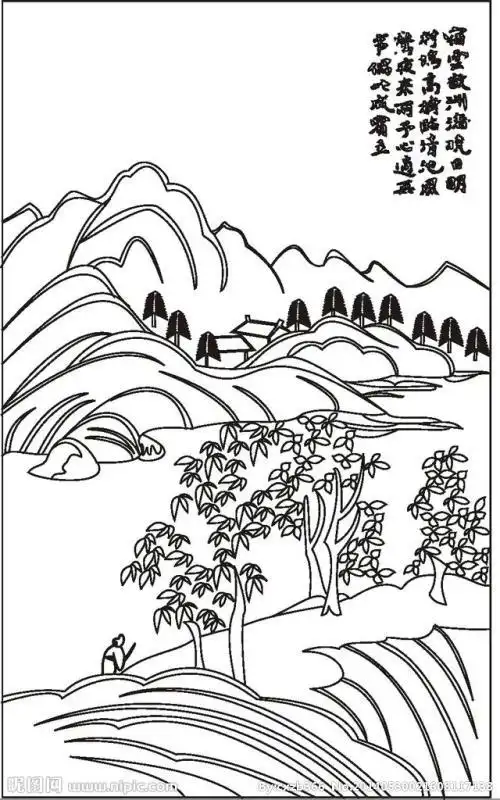 夜晚山水简笔画