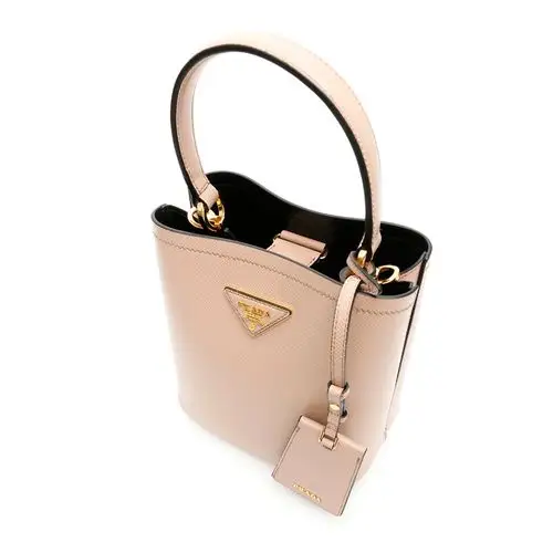 prada/普拉达女包 panier系列女士经典三角标粉色牛皮敞口手提单肩斜