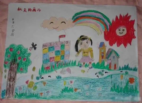 美丽的秋天图片儿童画_秋天的校园秋天的校园很安静,只能树叶在那里飘