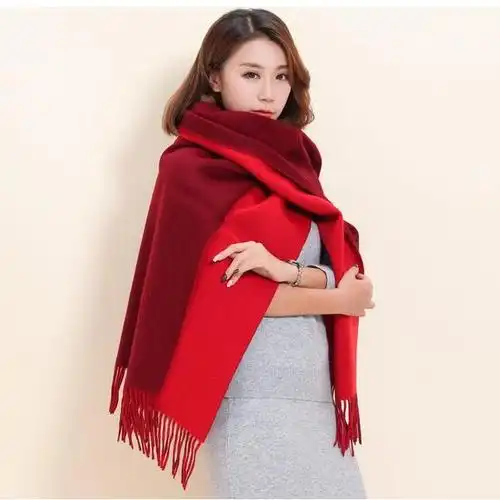 酒红色加红色新品女羊绒围巾
