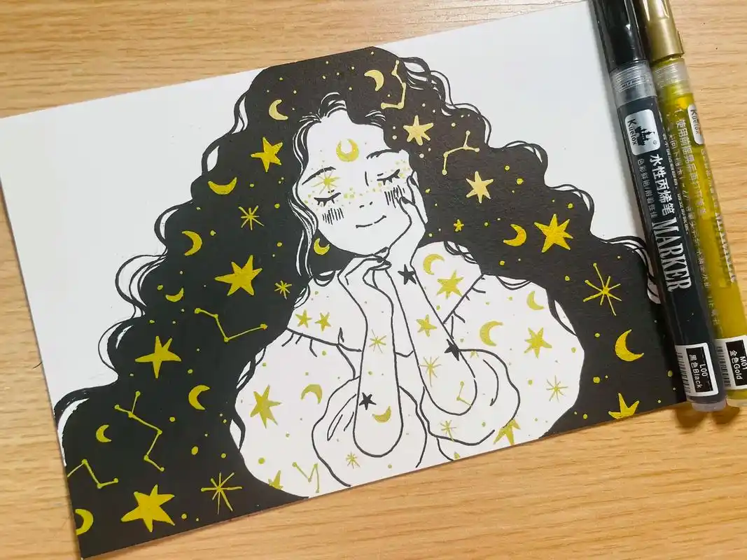 每日一画|宇宙星辰,丙烯马克笔步骤.星星落在眼眸,是我爱你的 - 抖音