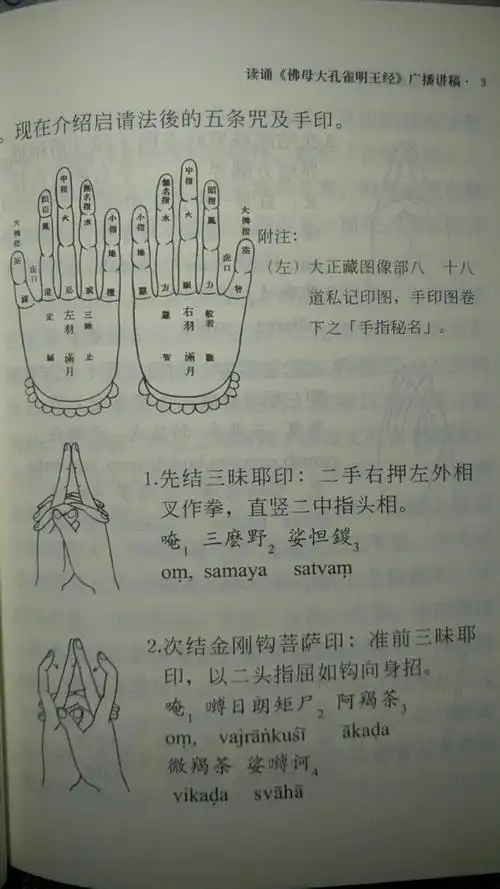 佛母孔雀大明王经祈请法五咒五手印