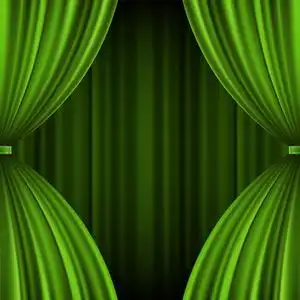 矢量 eps10 插画黑色背景上的暗绿色舞台幕布绿色幕布带绿色厚重窗帘