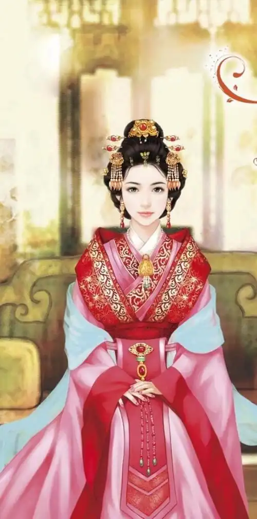 手绘古风红妆美人