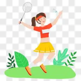 卡通手绘打羽毛球女运动员矢量元素