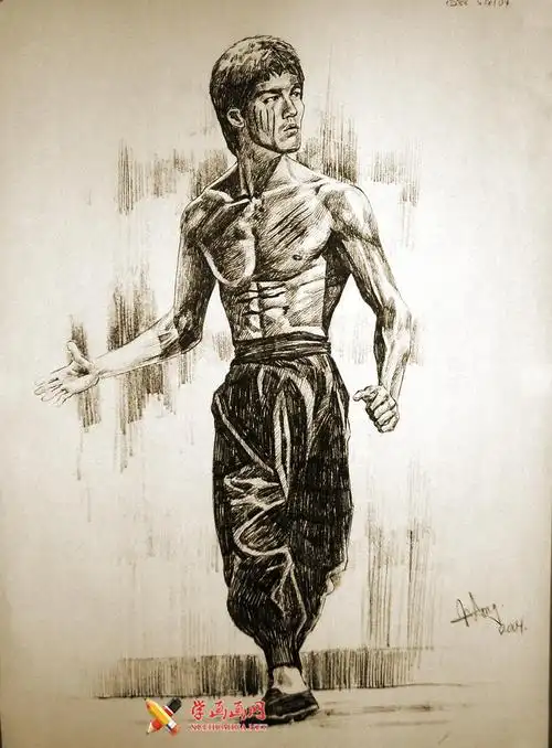 功夫巨星李小龙素描画像欣赏38幅