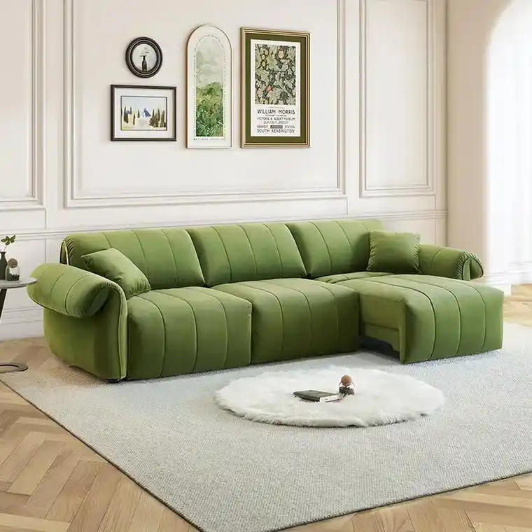 法式奶油风直排电动三人位布艺沙发 - 抖音