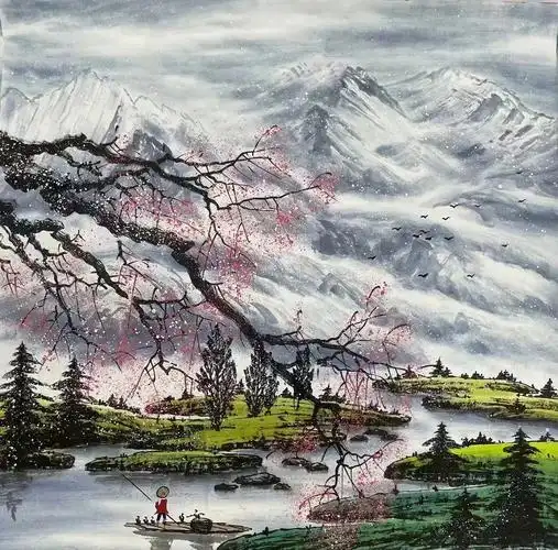 国画写意山水画四尺斗方纯手绘作品