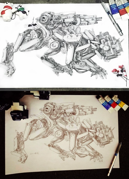 第一次尝试机器人的手绘,是照着国外的一位