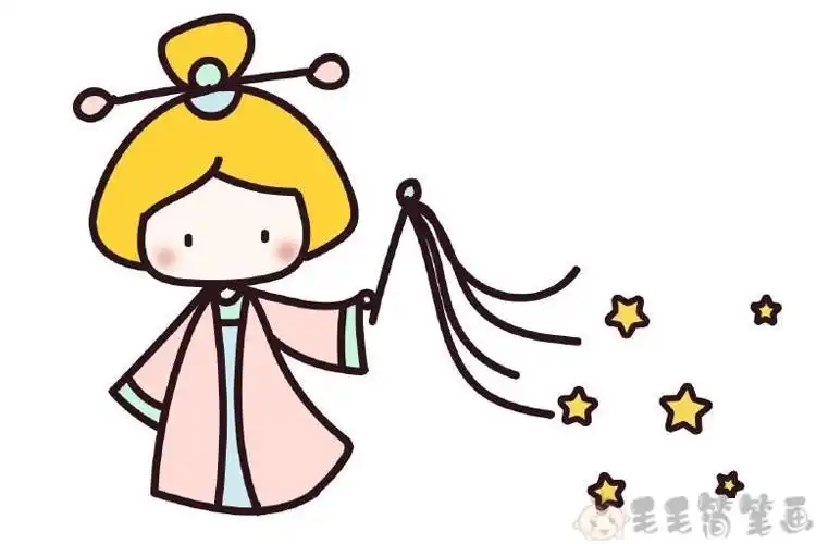 一组可爱的古装娃娃简笔画图片