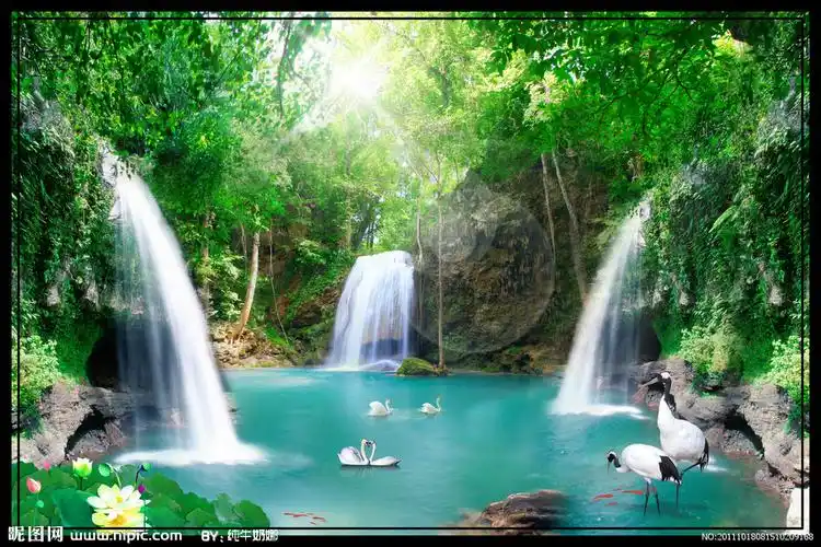 自然风光湖边风景流水生财图片