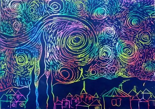 作品名称星空作者姓名朱欣悦作者年龄6 岁作品类别刮画奖项铜奖指导