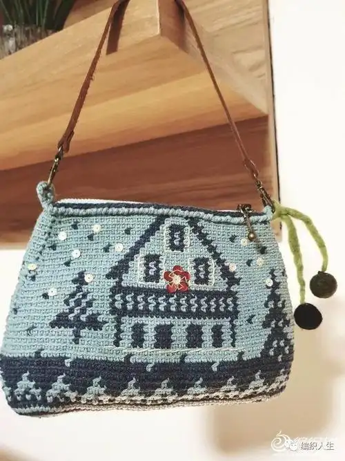 双色钩针圣诞主题提花包包,看完立马想找线来学习钩!
