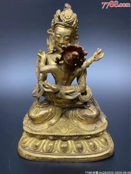 古玩收藏海外回流清代紫铜鎏金西藏欢喜佛