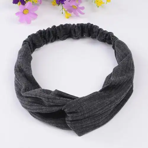 韩版束发带 女士气质头带 针织交叉蝴蝶结百搭运动纯色盘发带批发