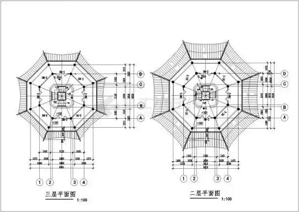 古代建筑七层塔cad结构施工设计图纸范例_塔,桥建筑施工图_土木在线