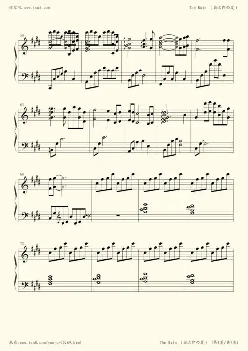 《the rain,钢琴谱》菊次郎之夏,久石让|弹琴吧|钢琴谱|吉他谱|钢琴曲