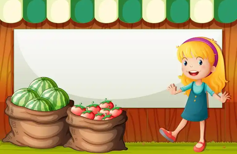 卖西瓜的女孩在一个空的模板和