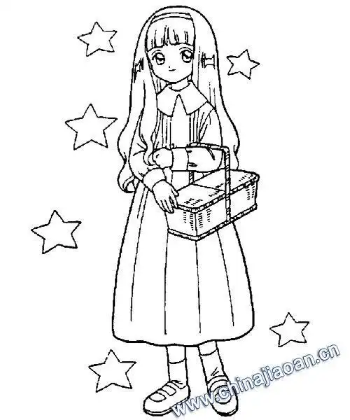 小女孩简笔画可爱全身