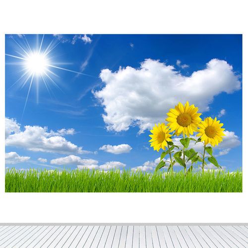 简约现代蓝天白云阳光草地装饰画向日葵客厅卧室墙贴画壁画自粘画