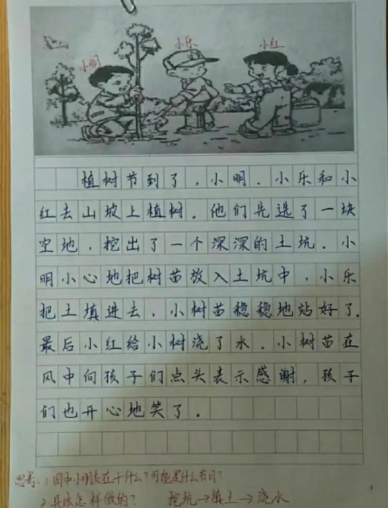 《植树节》看图写话参考 各位亲们你们要的《植树节》看图写话参考