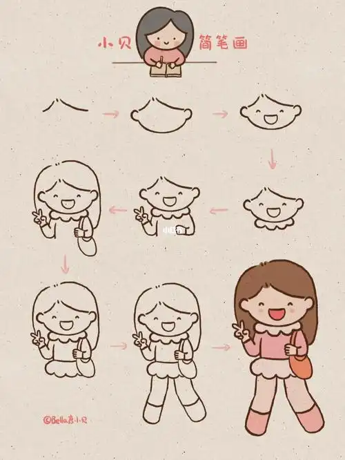 小贝简笔画可爱卡通小女孩详细步骤图