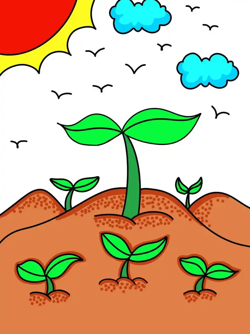 春天主题画 春天来了 创意画 儿童画 简笔画 带线稿哦 适合小朋友呢