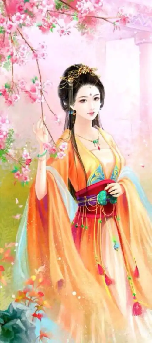 吹箫的古风古装美女背影唯美手绘手机壁纸