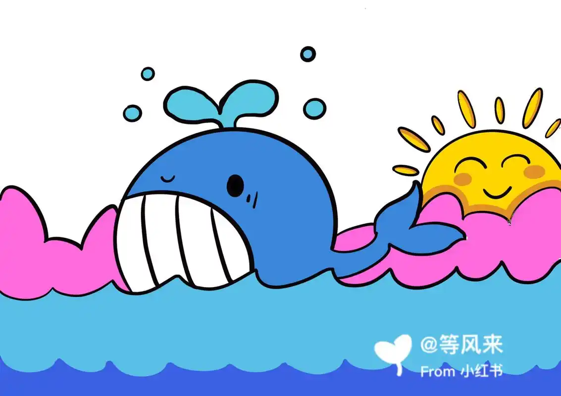 鲸鱼儿童创意画 儿童画 简单 简笔画 带线稿 #儿童简笔画# #创意儿童