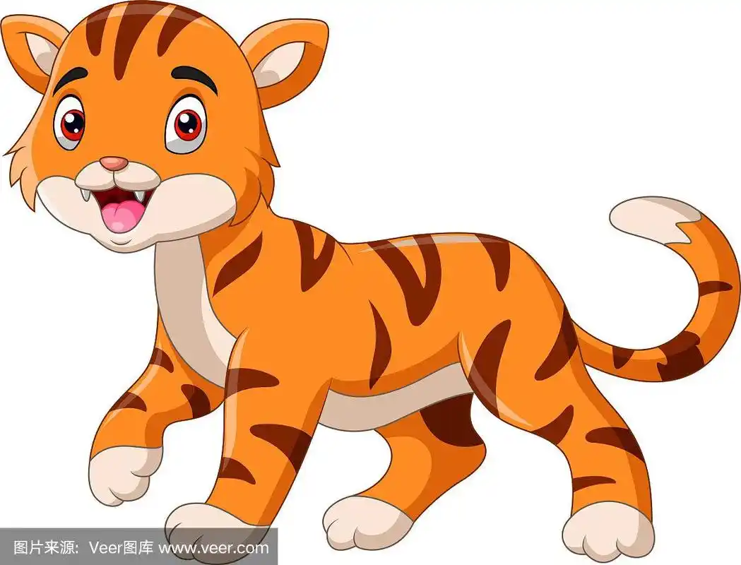 可爱的卡通小老虎独自行走