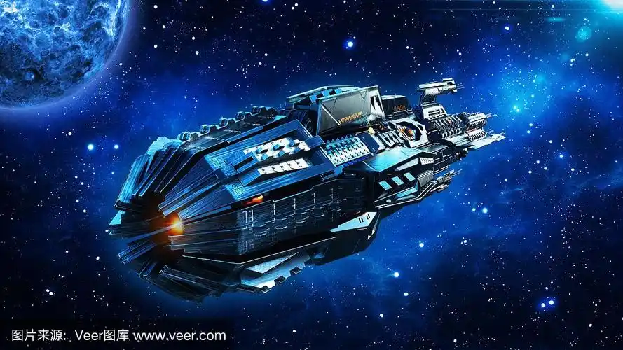外星母舰,深空宇宙飞船,飞碟飞船在宇宙中飞行与行星和恒星,后视图,3d