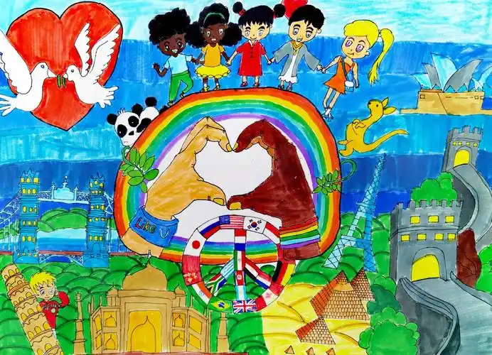 【阳光画廊】"我们心手相连"——西安经开第一学校世界和平海报绘画