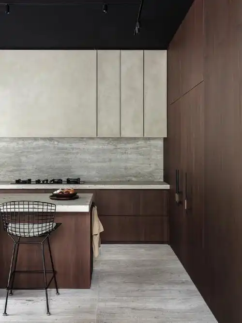 爱格板胡桃木色橱柜高级感搭配