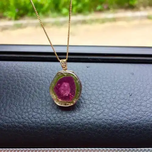 75克 天然西瓜碧玺原石吊坠