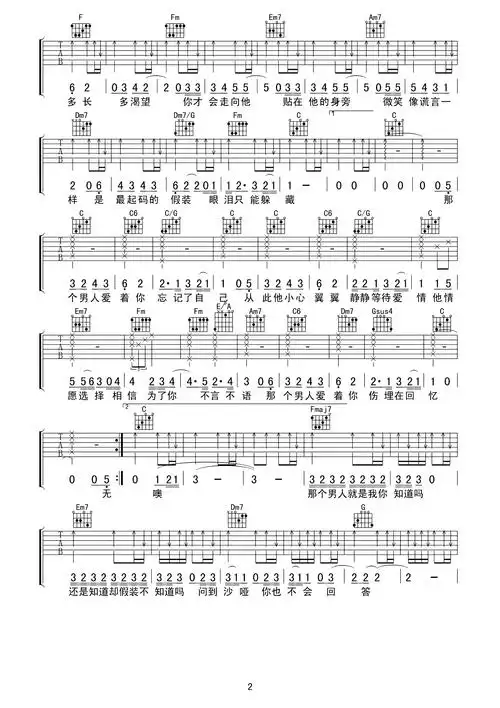 杨宗纬 - 那个男人 [弹唱] 吉他谱