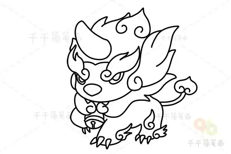 中国神兽年兽简笔画填色图上古神兽涂色画模板图片简单好看