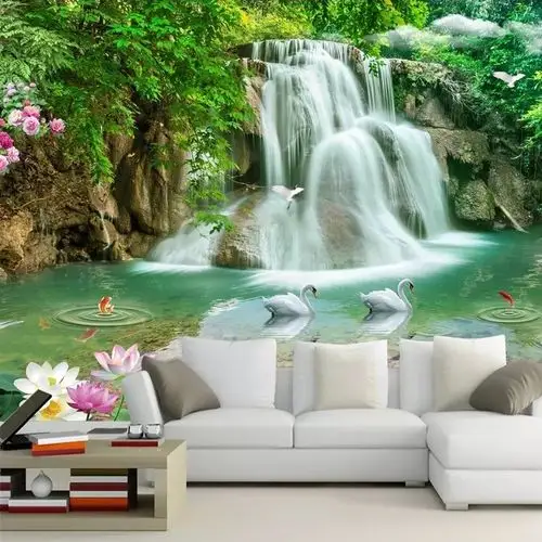 壁纸自粘3d立体客厅背景墙壁画风景画墙贴大自然墙贴