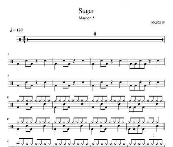 sugar鼓谱 maroon5/魔力红《sugar》架子鼓谱 动态鼓谱视频