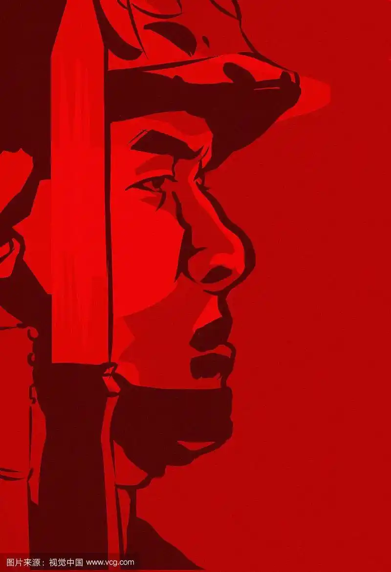 军人红色剪影插画