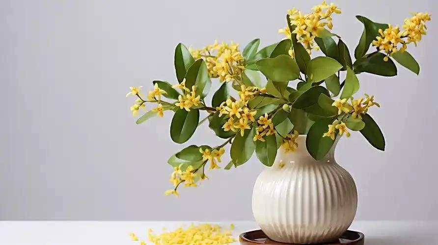 桌上花瓶里的桂花插花浪漫秋天意境壁纸