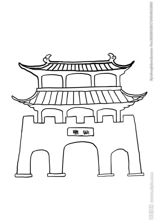 古城门楼线描图图片