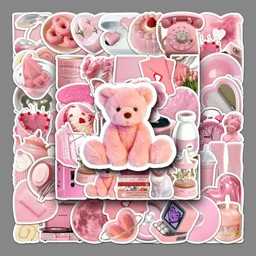 50张北欧风粉色ins风高级感可爱创意diy手机壳水杯防水手账本贴纸