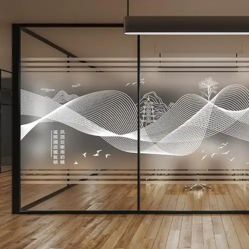 玻璃隔断门窗装饰贴纸定制创意线条静电磨砂瓷砖